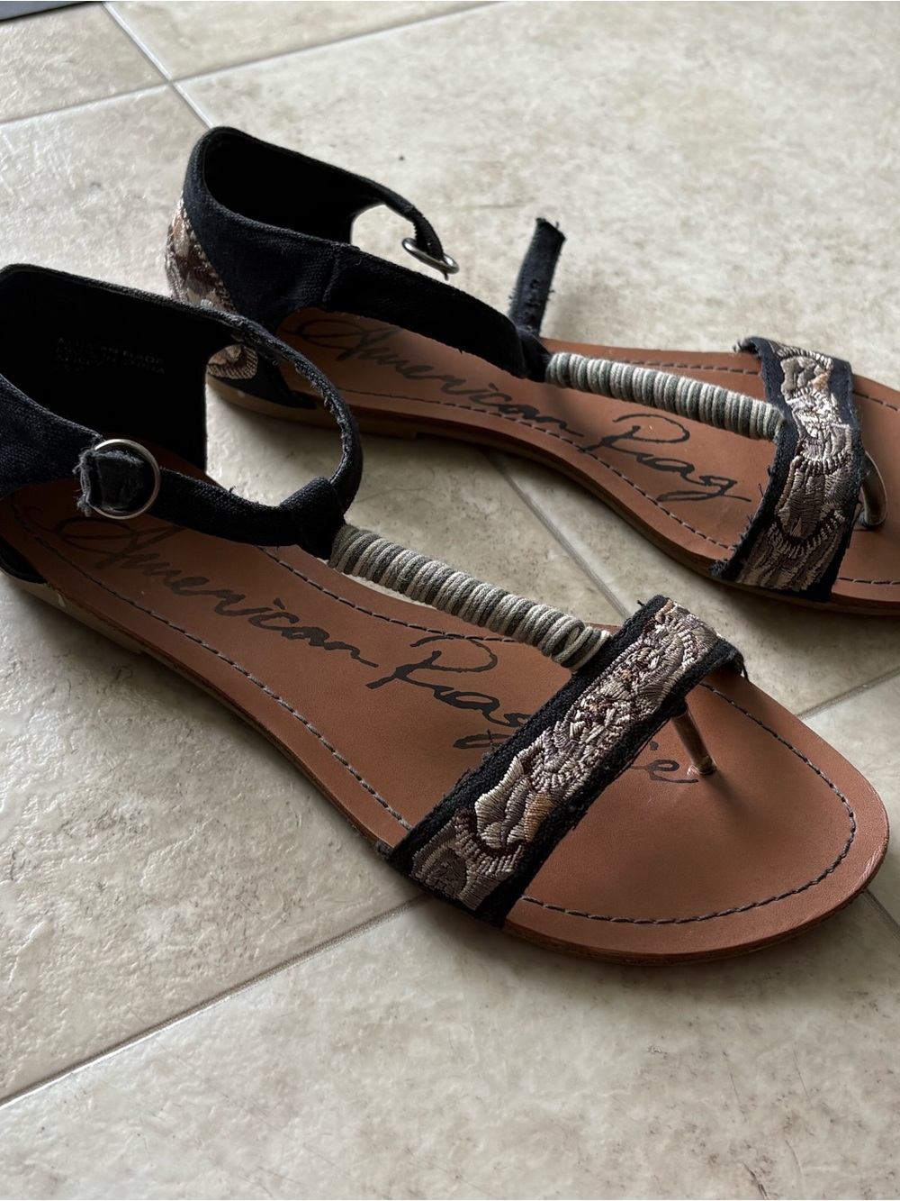 Macy's American Rage Embroidered T-Strap Sandals